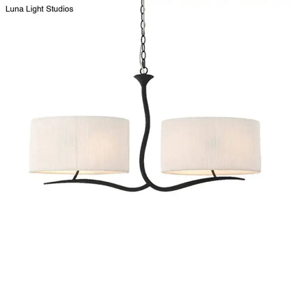 Black wrought iron pendant light with two off-white fabric shades e26 e27 for dining room black white design