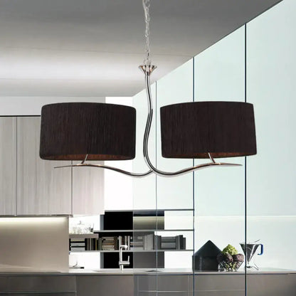 Modern chrome finished pendant light with two dark brown fabric shades black white e26 e27 for dining room use