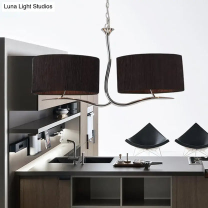 Modern wrought iron black and white fabric pendant light with sleek curved chrome arms for dining room use e26 e27 bulbs