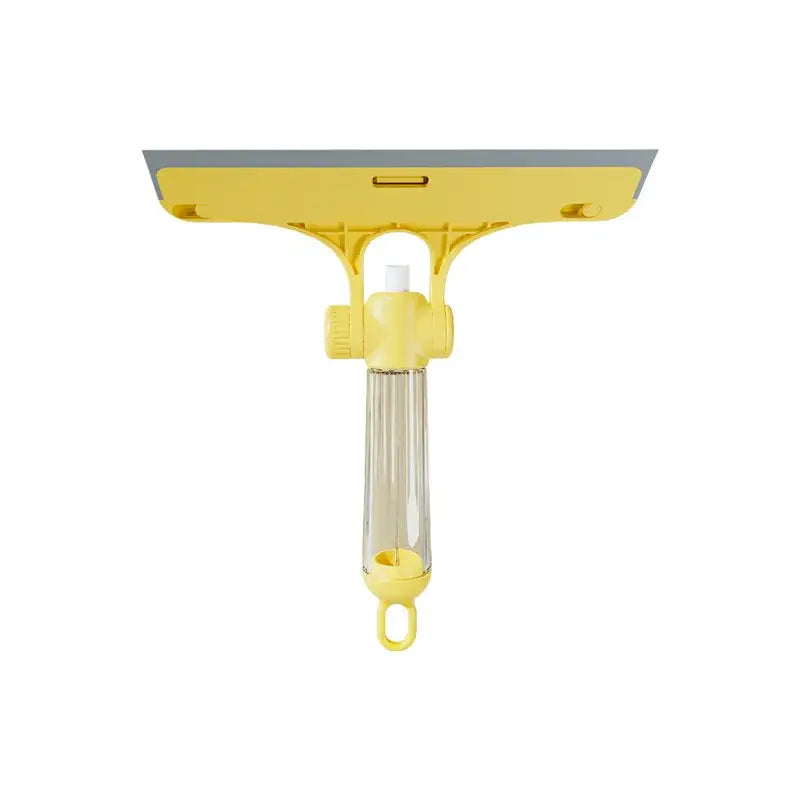 Yellow 4-in-1 window cleaning brush with gray rubber squeegee blade and transparent handle for effective window cleaning