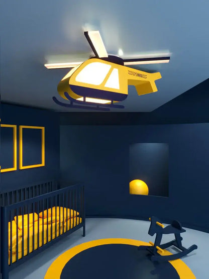 Yellow and black decorbites cartoon helicopter ceiling light fixture designed as a ceiling light for children room decor