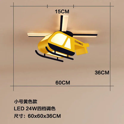 Yellow and black decorbites cartoon helicopter ceiling light with illuminated windows for children room ceiling light