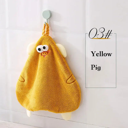 Yellow and gray decorbites cartoon animal hand towel plush soft fabric pig shape for kitchen dishcloth use
