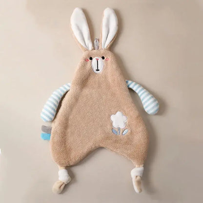 Soft beige plush bunny cartoon animal hand towel with striped arms and embroidered flower for decorbites bathroom decor