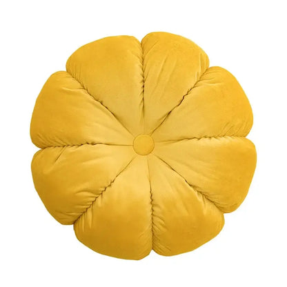 A mustard-yellow velvet flower cushion with eight petals complements decorbites geometric elephant cushion cover