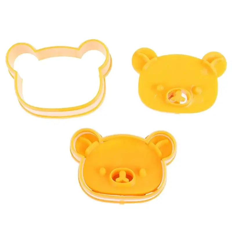 Yellow cute bear sandwich mold and cookie cutter baking set with rounded ears for baking and sandwich shaping