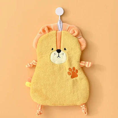 Yellow plush lion-shaped hand towel with orange accents and embroidered features for decorbites cartoon animals hand use