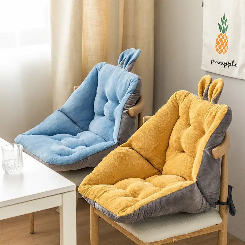 Yellow and gray plush bunny ear cartoon velvet chair cushion with tufted design for bedroom back support decorbites chair cushion