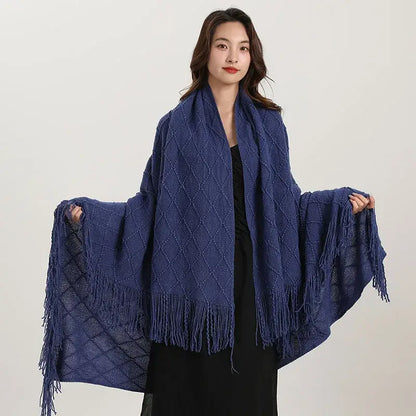 Deep blue decorbites knitted diamond shawl wrap with fringe detailing perfect for bedroom decorbites knitted diamond blanket