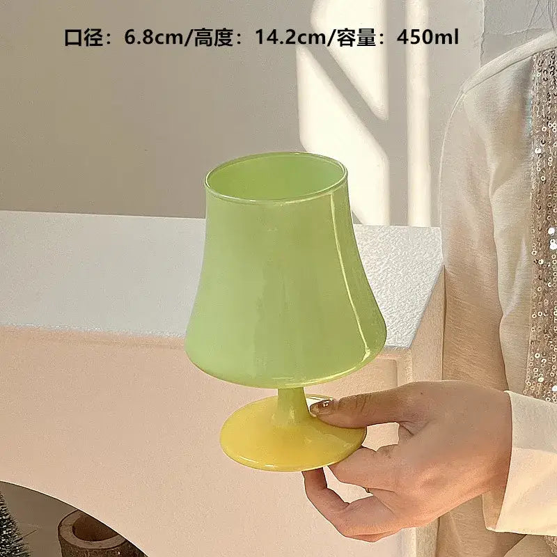 Yellow and lime green plastic gem champagne coupe glass with flared rim slender stem wide base for decorbites gem champagne set