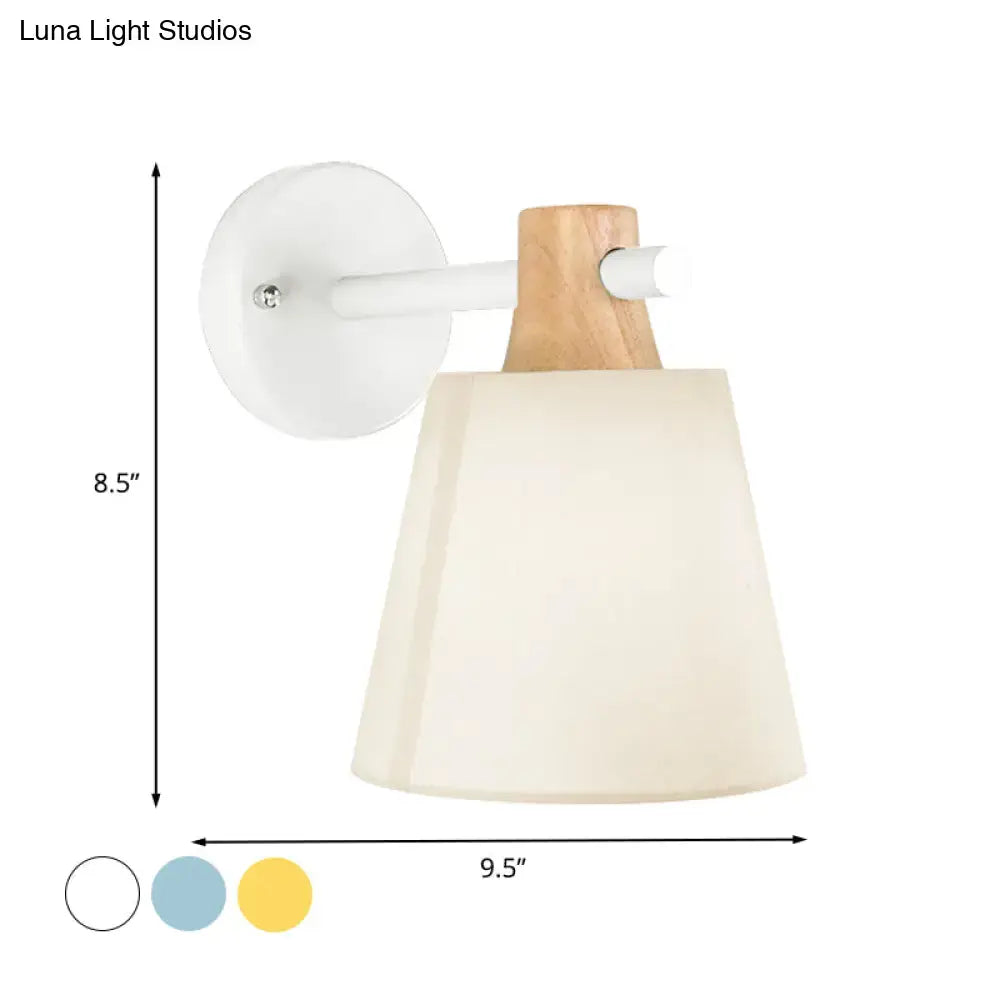 Yellow macaron fabric wall light with wood accent cream shade e26 e27 bedroom sconce with white wall mount