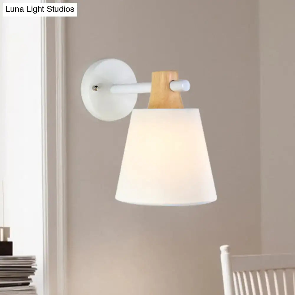 Minimalist yellow macaron fabric wall light with white metal base wood accent and e26 e27 socket for bedroom sconce