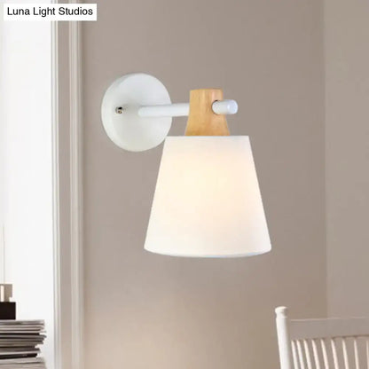 Minimalist yellow macaron fabric wall light with white metal base wood accent and e26 e27 socket for bedroom sconce
