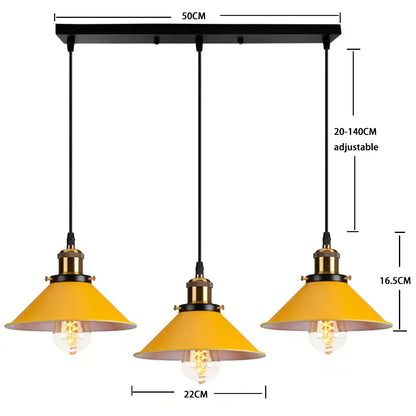 Yellow nordic pendant light with conical yellow shades brass accents and exposed filament bulbs for dining room decorbites colorful nordic pendant