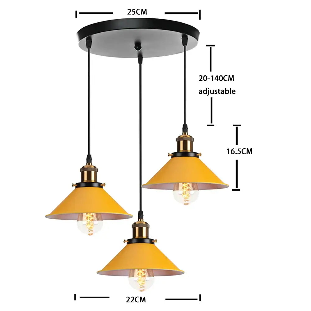 Set of three yellow nordic pendant lights with conical shades and brass accents by decorbites colorful nordic pendant