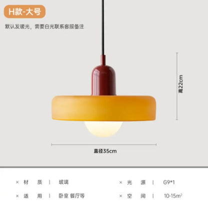 A nordic canteen chandelier kitchen pendant light with warm amber glass shade and matte red metal fixture decorbites cream nordic
