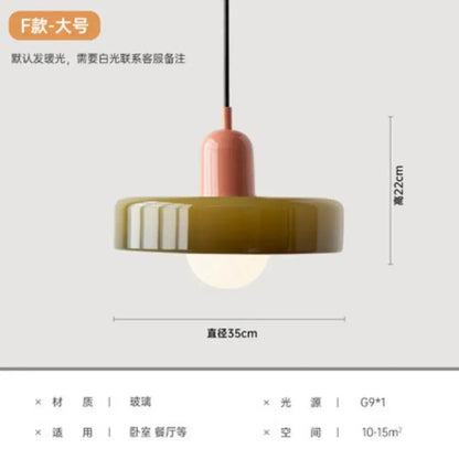 Yellow and olive green nordic canteen chandelier with matte pink top and gradient green striped glass shade for kitchen decorbites cream nordic