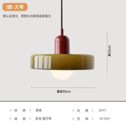 Modern pendant light with red glass top and olive green ribbed shade for nordic canteen chandelier decorbites cream nordic