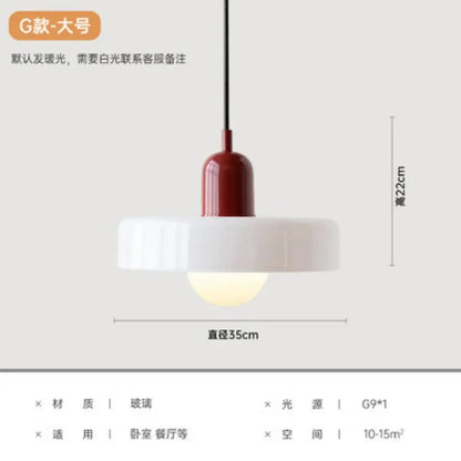 A nordic canteen chandelier pendant light with a white ribbed glass shade and red ceramic base for kitchen decorbites cream nordic