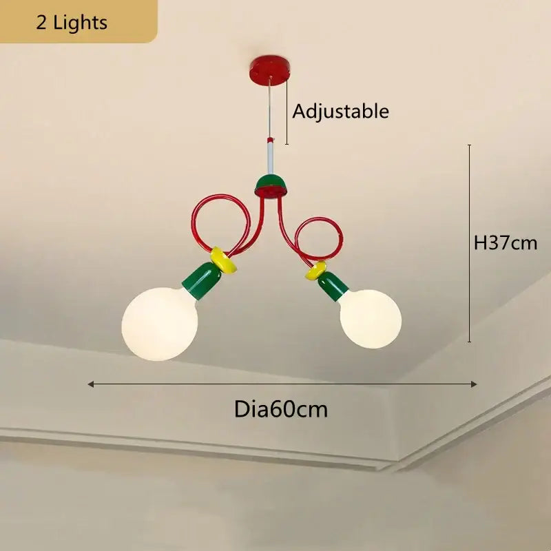 Red and green adjustable chandelier with two spherical white bulbs featured in decorbites colorful led floor lamp for bedroom decor