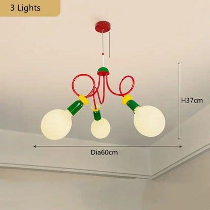 Yellow red and green decorbites colorful led floor lamp with red and green chandelier and three glowing spherical bulbs