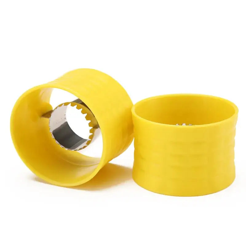 Yellow silicone-handled corn peeler tool with metallic serrated blade for easy kernel removal decorbites corn peeler