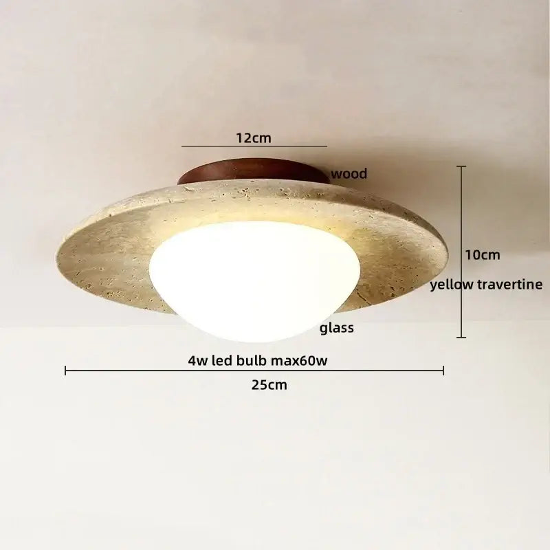 A modern ceiling light with yellow travertine shade wood base and glass diffuser for bedroom decorbites led yellow