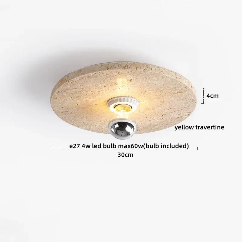 Yellow travertine ceiling light with polished chrome bulb holder and integrated led lamp for bedroom decorbites led yellow