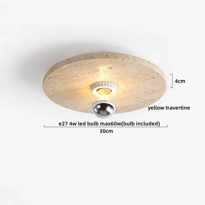 Yellow travertine ceiling light with polished chrome bulb holder and integrated led lamp for bedroom decorbites led yellow