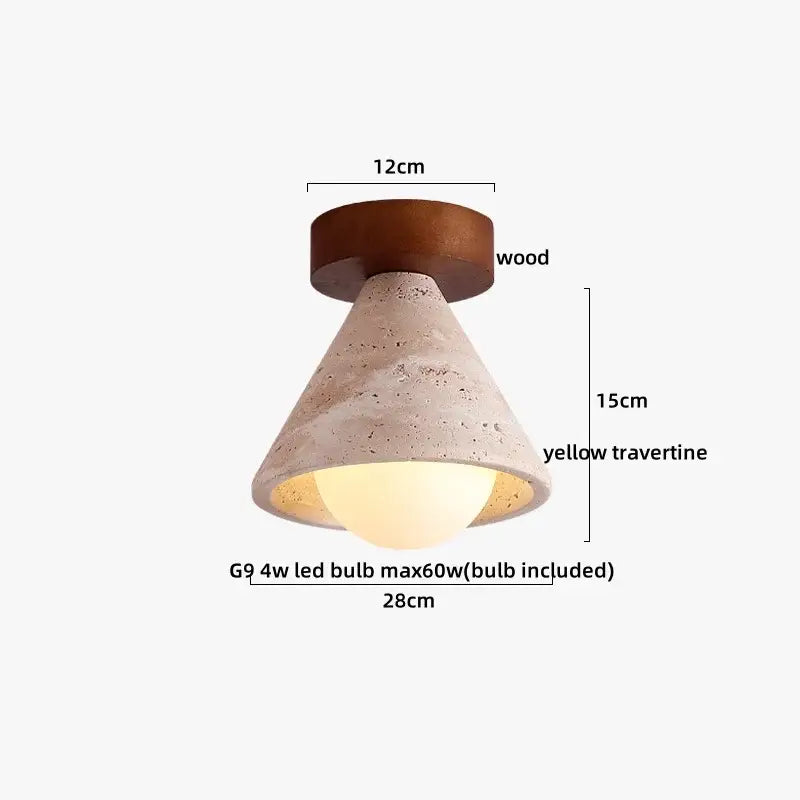 Conical yellow travertine ceiling light with wooden base textured concrete flush mount decorbites led yellow for bedroom