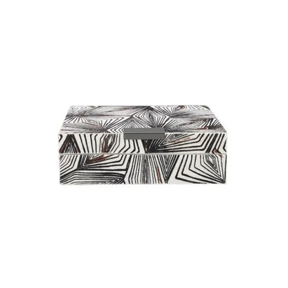 Zebra black and white jewelry storage box with geometric pattern and silver handle for bedroom desktop organizer