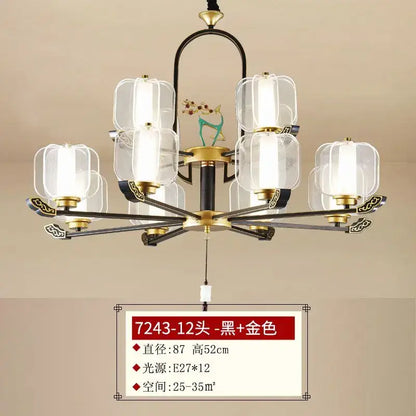 Zen black and gold deer enamel pendant light with twelve clear glass lantern shades for living room decorbites deer enamel chandelier