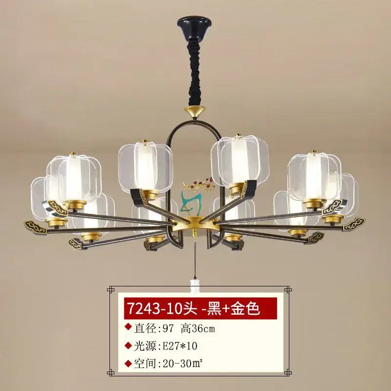 Zen black and gold deer enamel pendant light with ten clear glass lantern shades for living room chandelier decorbites deer enamel