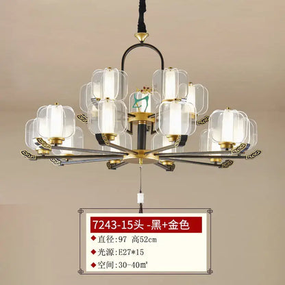 Black and gold modern pendant light with clear glass lantern shades from decorbites deer enamel collection for living room decor