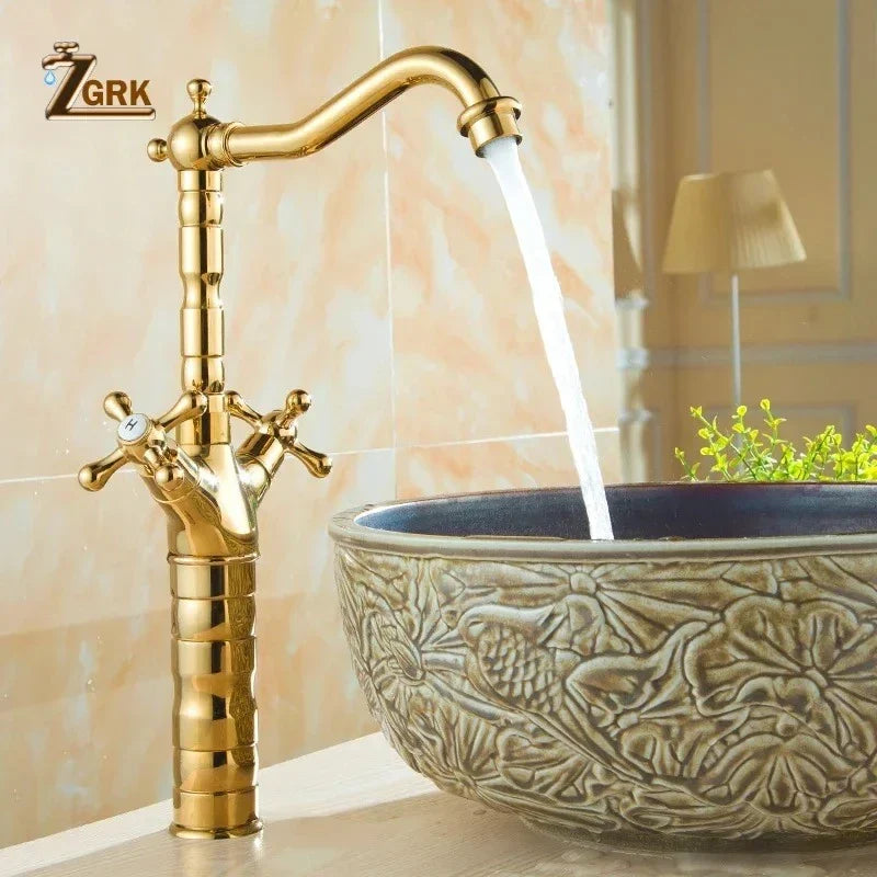 ZGRK dual handles basin faucet brass bronze finished deck mounted mixer taps with single hole and durable housing material