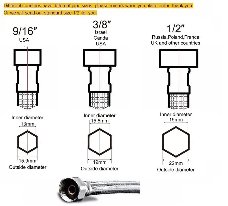 Silver metallic braided hose connector with hexagonal threaded ends for zgrk single hole mixer tap housing material